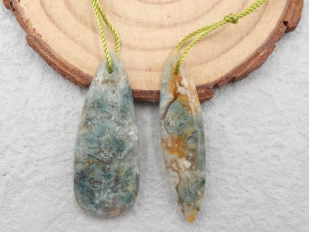 2 PCS Natural Ocean Jasper Pendant Beads 37x9x4mm, 35x14x4mm, 5.6g on Sale