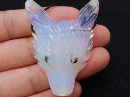 Opalite Carved wolf head Pendant Bead  46x35x13mm, 22.1g Fashion