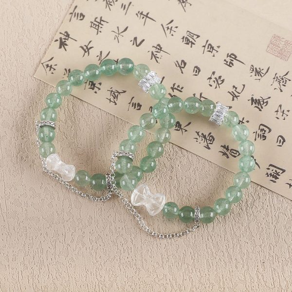 BITEFU Natural Green Strawberry Quartz And White Quartz Gemstone Bracelet, Gemstone Jewelry, 19.2g For Discount