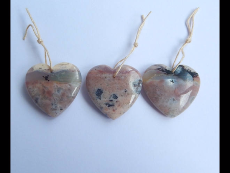 3 PCS Natural Ocean Jasper Pendant Beads 24x25x7mm, 24x25x6mm, 17.4g Supply