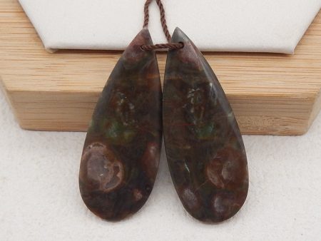 1 Pair Natural Stone Mushroom Jasper Teardrop Gemstone Earring Beads, Drilled Stone Earring Pair, Gemstone For Jewelry DIY Making, 35x14x3mm, 4.8g Online Sale