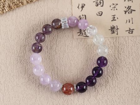 BITEFU Handmade Natural Amethyst And White Quartz, Kunzite And Agate，Colorful Gemstone Bracelet, Unique Gemstone Jewelry , 27.4g Online