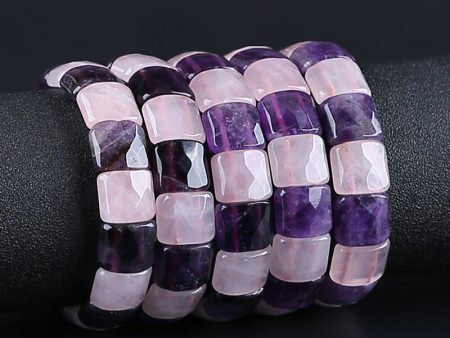 Natural Pink Quartz and Amethyst Bracelet 15*13*6mm, 21mm length, 38.5g Discount