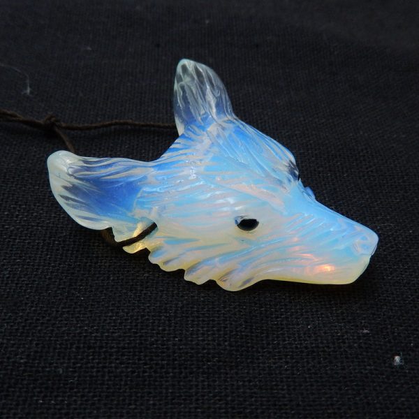 Opalite Carved wolf head Pendant Bead  46x35x13mm, 22.1g Fashion