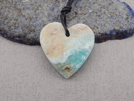 New Natural Hemimorphite Heart Gemstone Pendant Bead, Popular Drilled Pendant For DIY Making,Gemstone For Jewelry Cabochon Making, 30×29×9mm, 10.9g on Sale