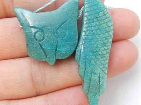 2 PCS Natural Chrysocolla Carved Owl Pendant Beads 43x13x6mm, 24x25x7mm, 11.9g Sale