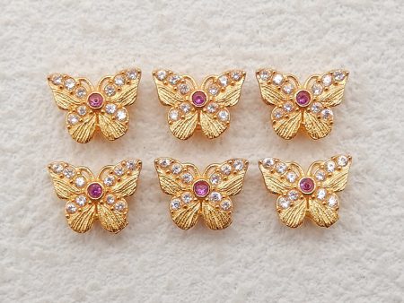 1 Pair Silver Gold Plated Natural Ruby Butterfly Gemstone Earring Beads,Lovely Earring Pair for Design,6x7x3mm,0.4g Online now