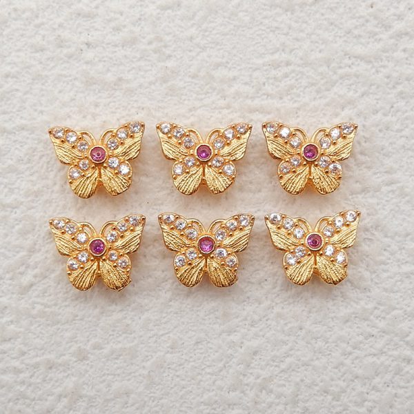 1 Pair Silver Gold Plated Natural Ruby Butterfly Gemstone Earring Beads,Lovely Earring Pair for Design,6x7x3mm,0.4g Online now