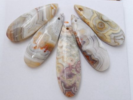 5 PCS Natural Crazy Lace Agate Pendant Beads 38x11x5mm, 31x12x5mm, 14.3g Supply