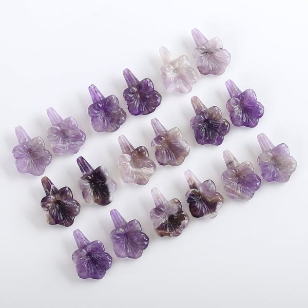 BITEFU 1 Pair Carved Natural Amethyst Flower Gemstone Earring Beads, Popular Flower Beads For Jewelry DIY Making, 10g Discount