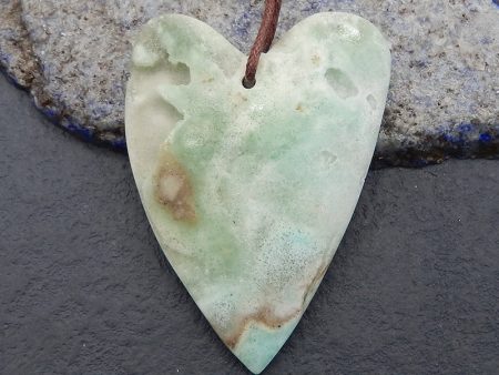 New Natural Hemimorphite Heart Gemstone Pendant Bead, Popular Drilled Pendant For DIY Making,Gemstone For Jewelry Cabochon Making, 53×38×6mm, 14.6g Discount