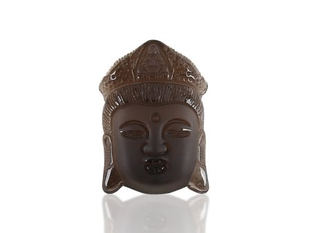 BITEFU Carved Natural Smoky Quartz Buddha Head Gemstone Pendant Bead, Avalokitesvara Pendant Gift For Him, 27.1g For Sale