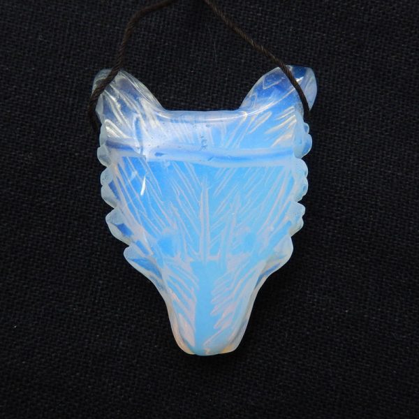 Opalite Carved wolf head Pendant Bead  46x35x13mm, 22.1g Fashion