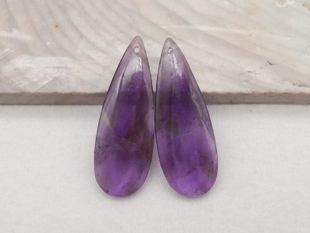 New Natural Stone Amethyst Teardrop Earring Beads, Drilled Earrings For Jewelry DIY Making, Purple Stone Earrings, 35x13x4mm, 5.2g Discount