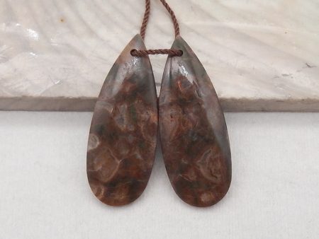 1 Pair Natural Stone Mushroom Jasper Teardrop Gemstone Earring Beads, Drilled Stone Earring Pair, Gemstone For Jewelry DIY Making, 33x13x3mm, 3.6g Fashion