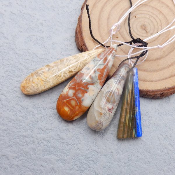 3 PCS Natural Crazy Lace Agate And Intarsia Of Lapis Lazuli And Labradorite Pendant Beads 38x13x7mm, 29x10x4mm, 13.9g Cheap