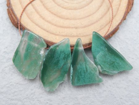 4 PCS Natural Green Chalcedony Pendant Beads 20x14x4mm, 26x13x5mm, 9.4g Cheap