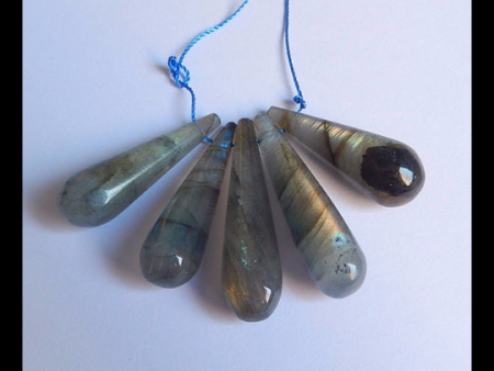 5 PCS Natural Labradorite Pendant Beads 35x9mm, 30x10mm, 16.9g For Sale