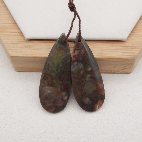 1 Pair Natural Stone Mushroom Jasper Teardrop Gemstone Earring Beads, Drilled Stone Earring Pair, Gemstone For Jewelry DIY Making, 35x14x3mm, 4.8g Online Sale