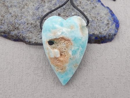 New Natural Drusy Hemimorphite Heart Gemstone Pendant Bead, Popular Side Drilled Pendant For DIY Making, 38×25×11mm, 15.6g For Sale