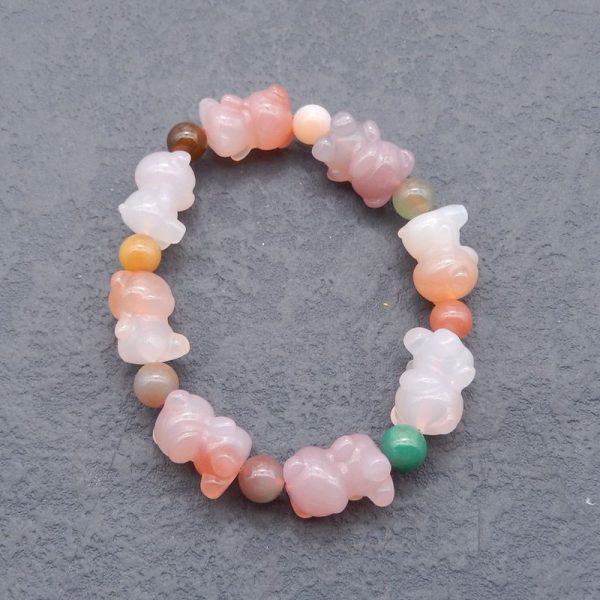 1 Strand Natural Agate Carved Bears Beads For Bracelet 16×13×12mm, 7mm, 18cm Length, 27.5g Online Sale