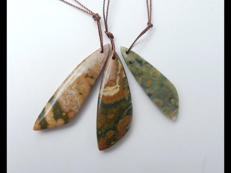 3 PCS Natural Ocean Jasper Pendant Beads 44x12x5mm, 35x10x4mm, 8.9g Hot on Sale