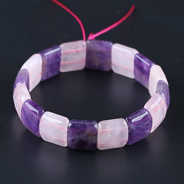 Natural Pink Quartz and Amethyst Bracelet 15*13*6mm, 21mm length, 38.5g Discount