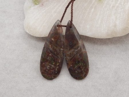 1 Pair Natural Stone Mushroom Jasper Teardrop Gemstone Earring Beads, Drilled Stone Earring Pair, Gemstone For Jewelry DIY Making, 32x12x3mm, 3.5g Cheap