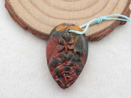 Red Creek Jasper Carved flower Pendant Bead 29x19x7mm, 5.9g Hot on Sale