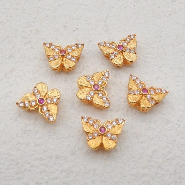 1 Pair Silver Gold Plated Natural Ruby Butterfly Gemstone Earring Beads,Lovely Earring Pair for Design,6x7x3mm,0.4g Online now