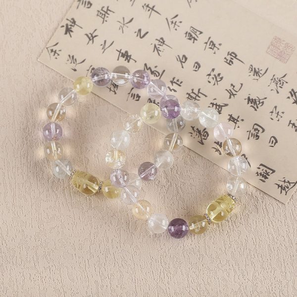 BITEFU Handmade Natural Amethyst And White Quartz, Citrine ,Colorful Gemstone Bracelet, Unique Gemstone Jewelry , 25.5g Discount