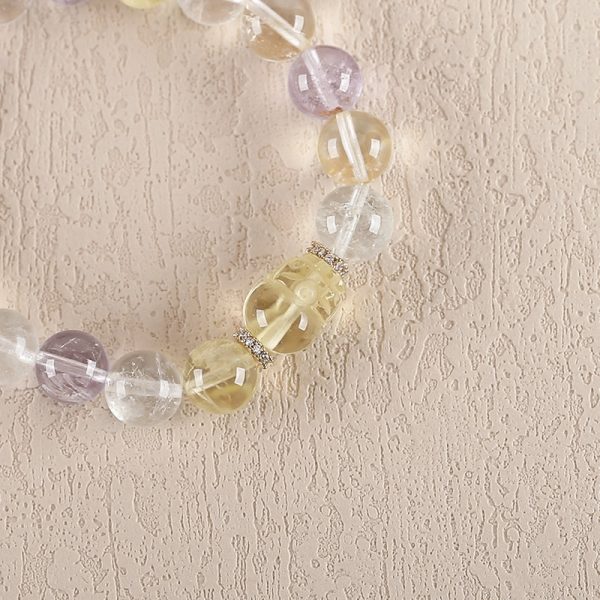 BITEFU Handmade Natural Amethyst And White Quartz, Citrine ,Colorful Gemstone Bracelet, Unique Gemstone Jewelry , 25.5g Discount