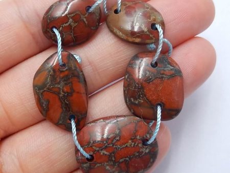 5 PCS Natural Dragon Blood Jasper Pendant Beads 16x12x4mm, 21x17x4mm, 7.9g on Sale