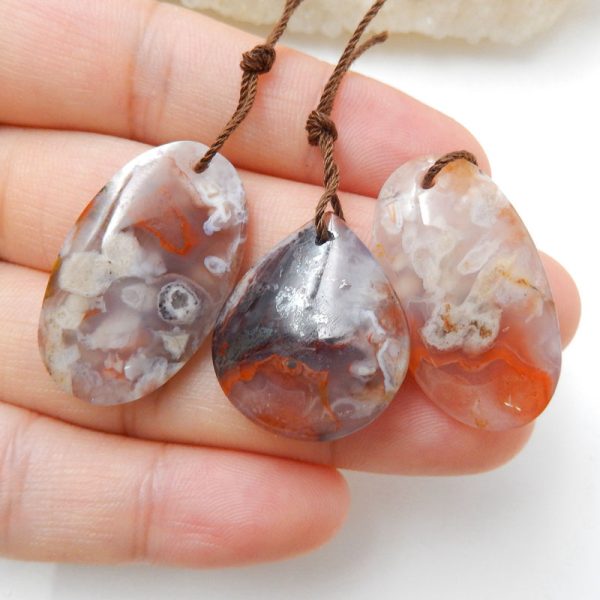 3 PCS Natural Agate Pendant Beads 29x17x6mm, 23x20x7mm, 12.6g Online Sale