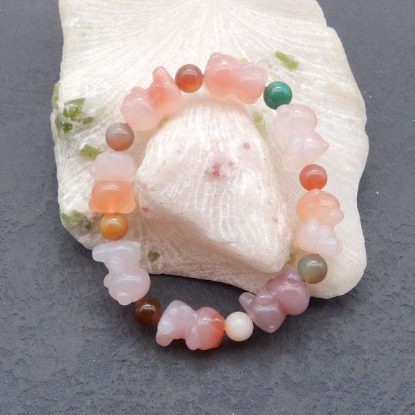 1 Strand Natural Agate Carved Bears Beads For Bracelet 16×13×12mm, 7mm, 18cm Length, 27.5g Online Sale