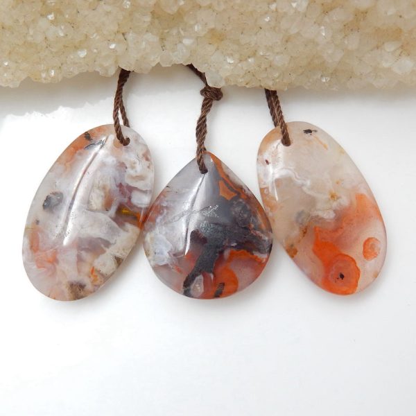 3 PCS Natural Agate Pendant Beads 29x17x6mm, 23x20x7mm, 12.6g Online Sale