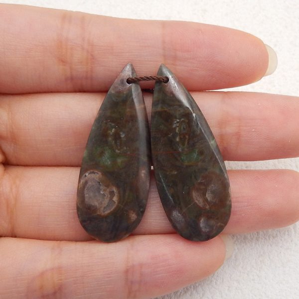 1 Pair Natural Stone Mushroom Jasper Teardrop Gemstone Earring Beads, Drilled Stone Earring Pair, Gemstone For Jewelry DIY Making, 35x14x3mm, 4.8g Online Sale