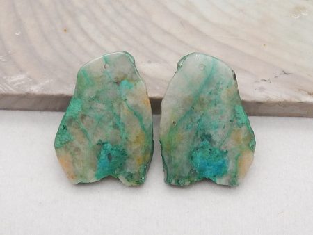 New Nugget (Rough Sides) Chrysocolla Gemstone Earring Beads, Drilled Stone Earring Pair, Gem Jewelry Gift, 28x20x3mm, 6.6g Online