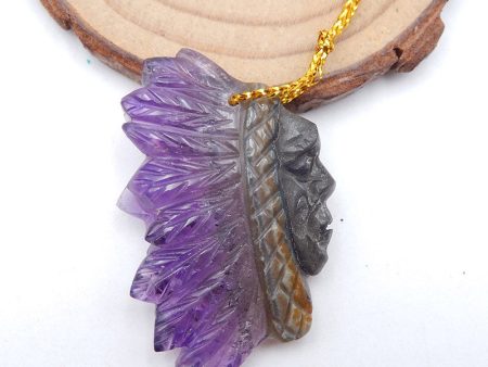 Natural Amethyst Carved Indian Head Pendant Bead,42×26×7mm, 10.9g For Cheap