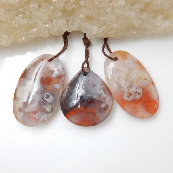 3 PCS Natural Agate Pendant Beads 29x17x6mm, 23x20x7mm, 12.6g Online Sale