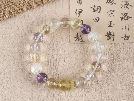 BITEFU Handmade Natural Amethyst And White Quartz, Citrine ,Colorful Gemstone Bracelet, Unique Gemstone Jewelry , 25.5g Discount