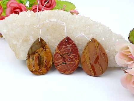 3 PCS Natural Red Creek Jasper Pendant Beads 36x25x3mm, 15.5g Online Hot Sale