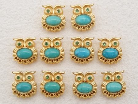 BITEFU 1Pair Silver Gold Plated Natural Turquoise Owl Shape Gemstone Earring Beads, Jewelry DIY Making, 1.9g Fashion