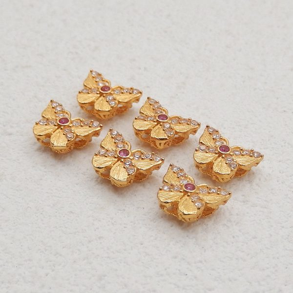 1 Pair Silver Gold Plated Natural Ruby Butterfly Gemstone Earring Beads,Lovely Earring Pair for Design,6x7x3mm,0.4g Online now