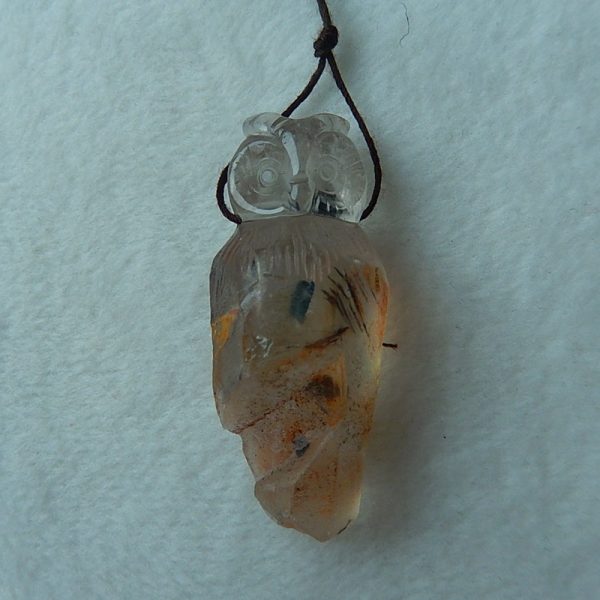 1 PC Natural White Quartz Crystal Carved Owl Pendant Bead Supply