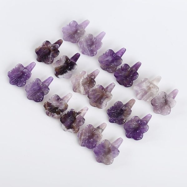 BITEFU 1 Pair Carved Natural Amethyst Flower Gemstone Earring Beads, Popular Flower Beads For Jewelry DIY Making, 10g Discount