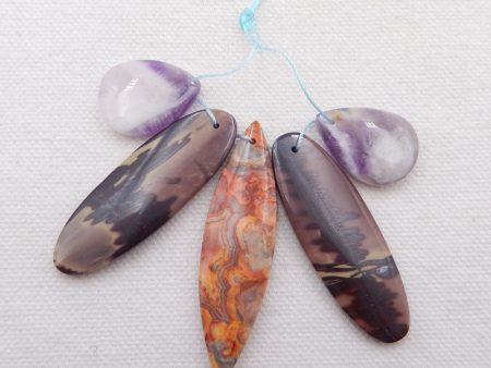 5 PCS Natural Crazy Lace Agate, Chohua Jasper And Amethyst Pendant Beads,49x13x4mm, 21x15x5mm, 16.7g For Sale