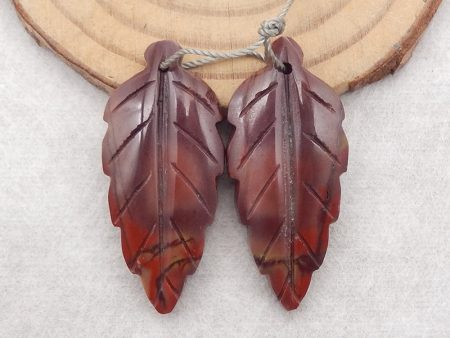 Carved Natural Multi-Color Picasso Jasper Leaf Gemstone Earring Beads,Carved Gemstone Earring Pair,Handmade Jewelry,35x16x5mm,7.1g Discount